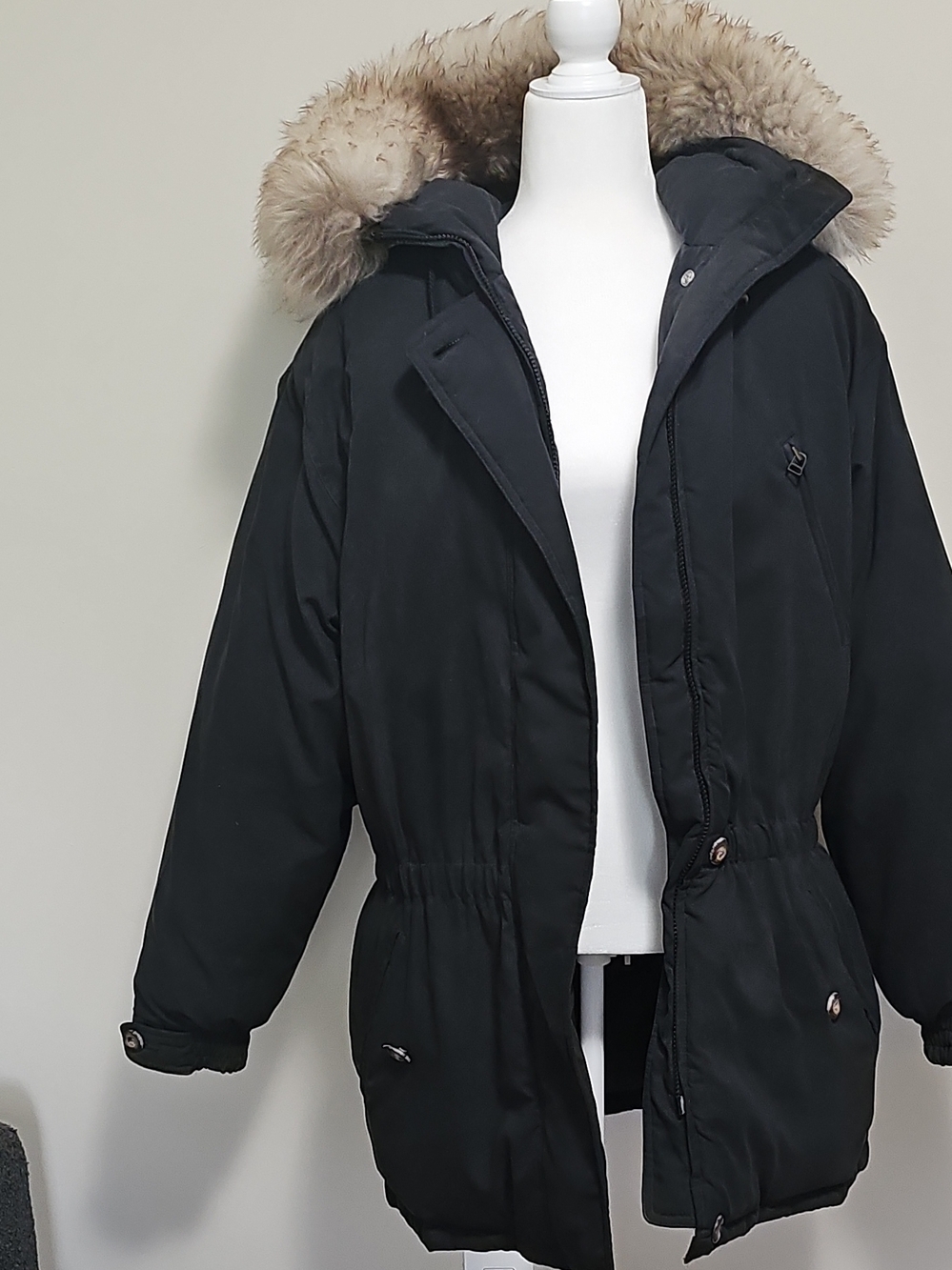 Eddie Bauer Black Parka Jacket with Fur Hood
